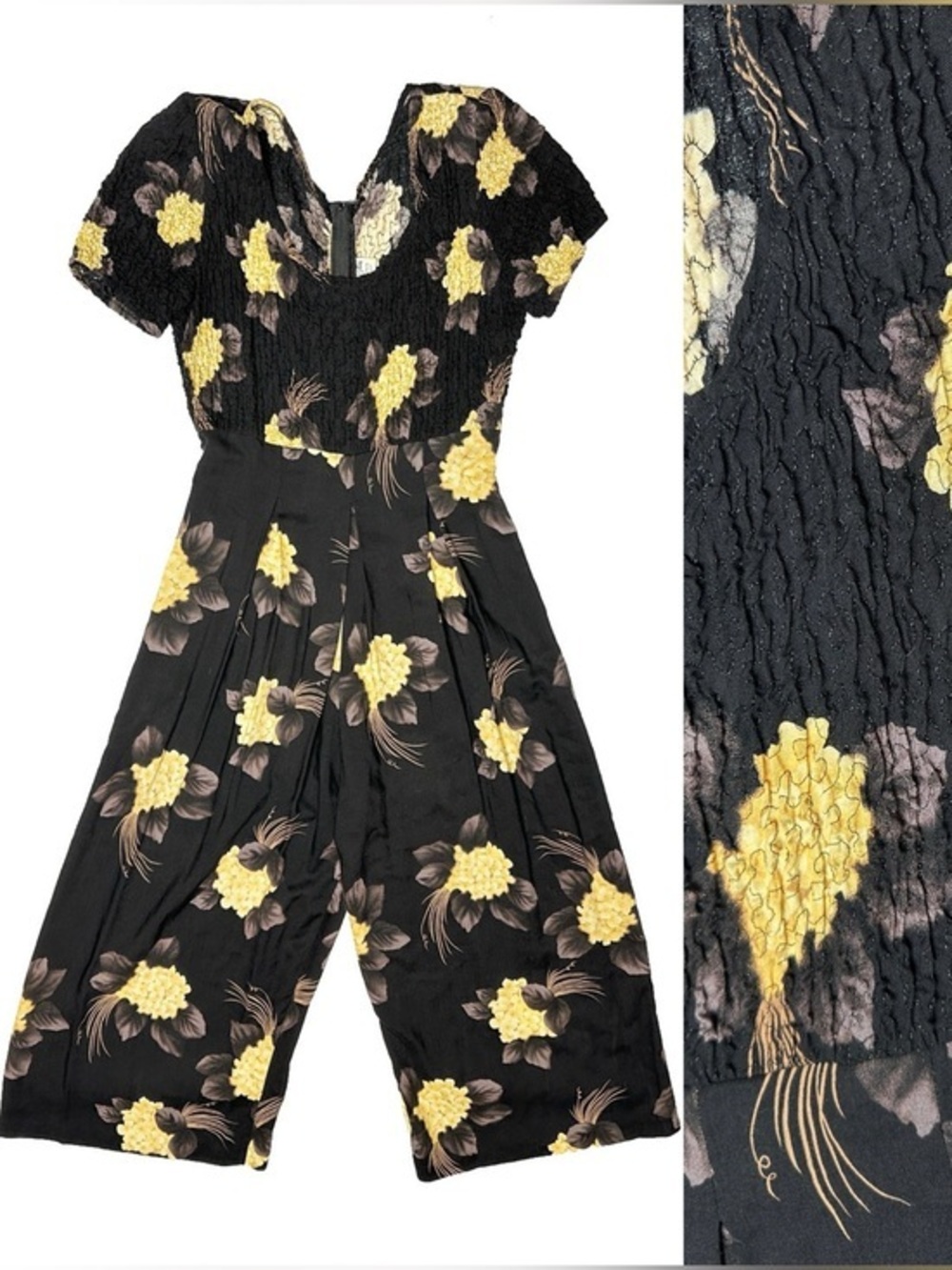 Vtg Jeffrey & Dara Wide Leg Jumpsuit Dark Floral Cottage Retro Fairy Grunge Sz 8